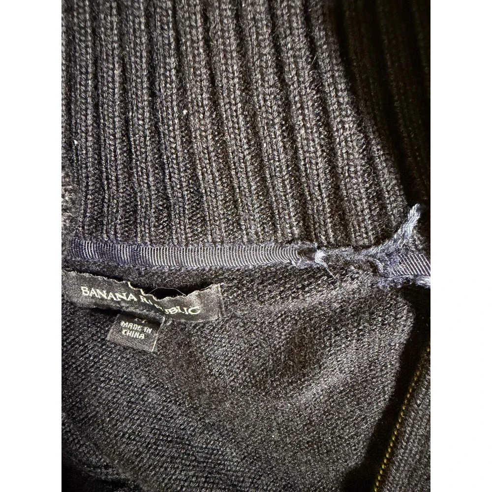 Banana Republic Mens Full Zip Cardigan Sweater Black Merino Wool Blend Size M